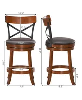 Set of 2 Bar Stools 360-Degree Swivel Dining Bar Chairs with Rubber Wood Legs-25" - Walnut