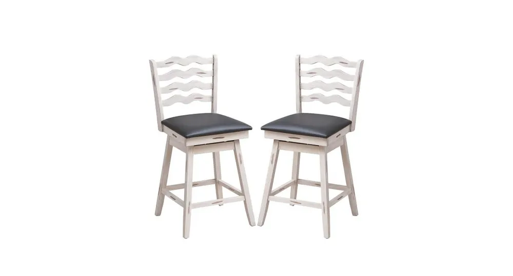 360° Swivel Bar Stools with Rubber Wood Frame and Ergonomic Backrest and Footrest