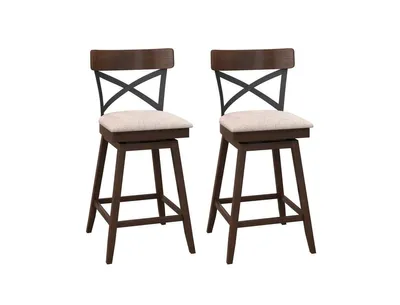 Set of 2 Wooden Swivel Bar Stools with Cushioned Seat and Open X Back-25"