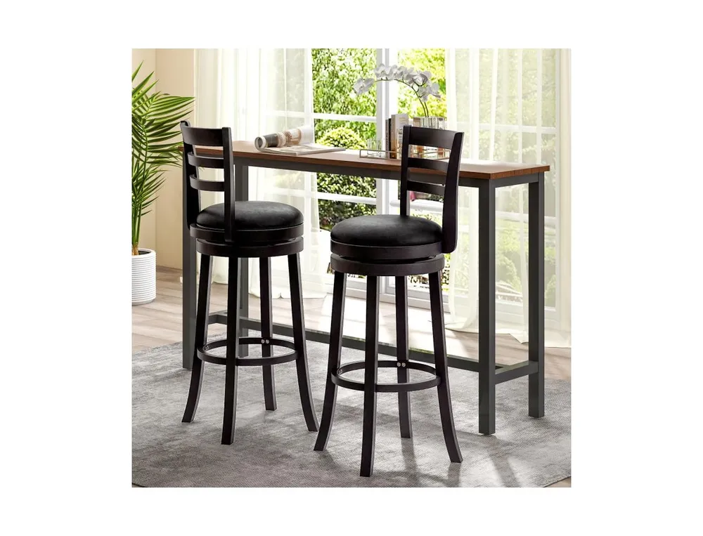 Set of 2 Bar Stools Swivel Bar Height Chairs with Pu Upholstered Seats Kitchen