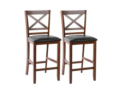 Set of 2 Bar Stools 25 Inch Counter Height Chairs with Pu Leather Seat