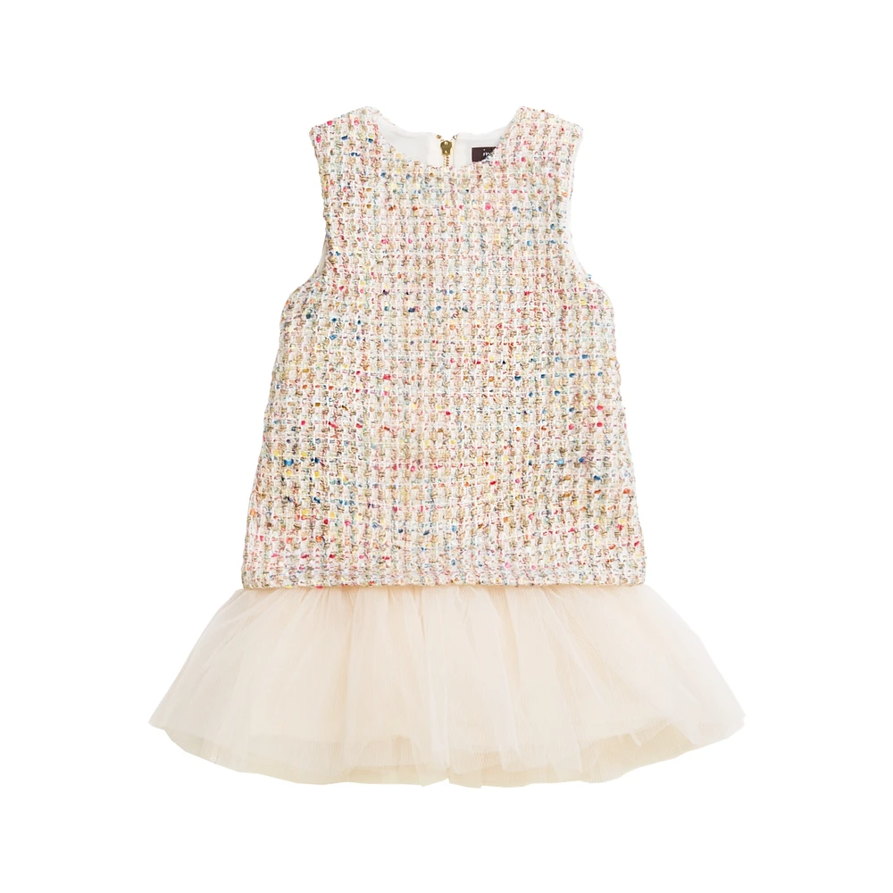 Imoga Collection Big Girls Nova FW23 Confetti Novelty Jacquard, Tweed, Pleated Mesh Dress