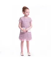 Imoga Collection Big Girls Tanner FW23 Lilac Novelty Jacquard And Faux Fur Pocket Dress
