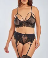 iCollection Plus 3 Piece Bralette, Garter Skirt and Panty Lingerie Set