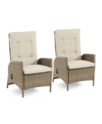 Furniture of America 2 Piece Resin Wicker Outdoor Gas Spring Reclining Chairs with Cushions