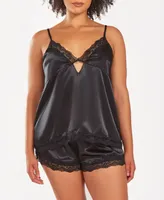 iCollection Plus Silky Centered Jeweled Camisole and Shorts Pajama Set