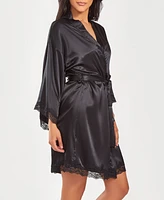 iCollection Women's Silky Laced Trim Short Robe