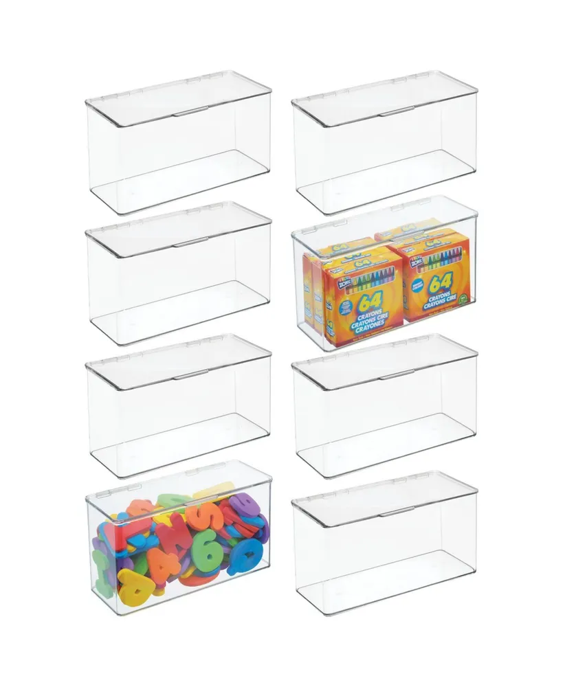 mDesign Plastic Home Office Storage Organizer Bin Box, Hinged Lid, 2 Pack, Clear - Clear