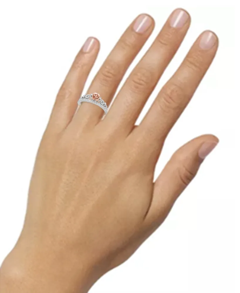 Enchanted Disney Fine Jewelry Diamond Belle Rose Tiara Ring (1/4 ct. t.w.) in 10k White & Rose Gold