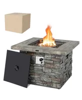 Costway 34.5'' Square Propane Gas Fire Pit Table Faux Stone w/ Lava Rock