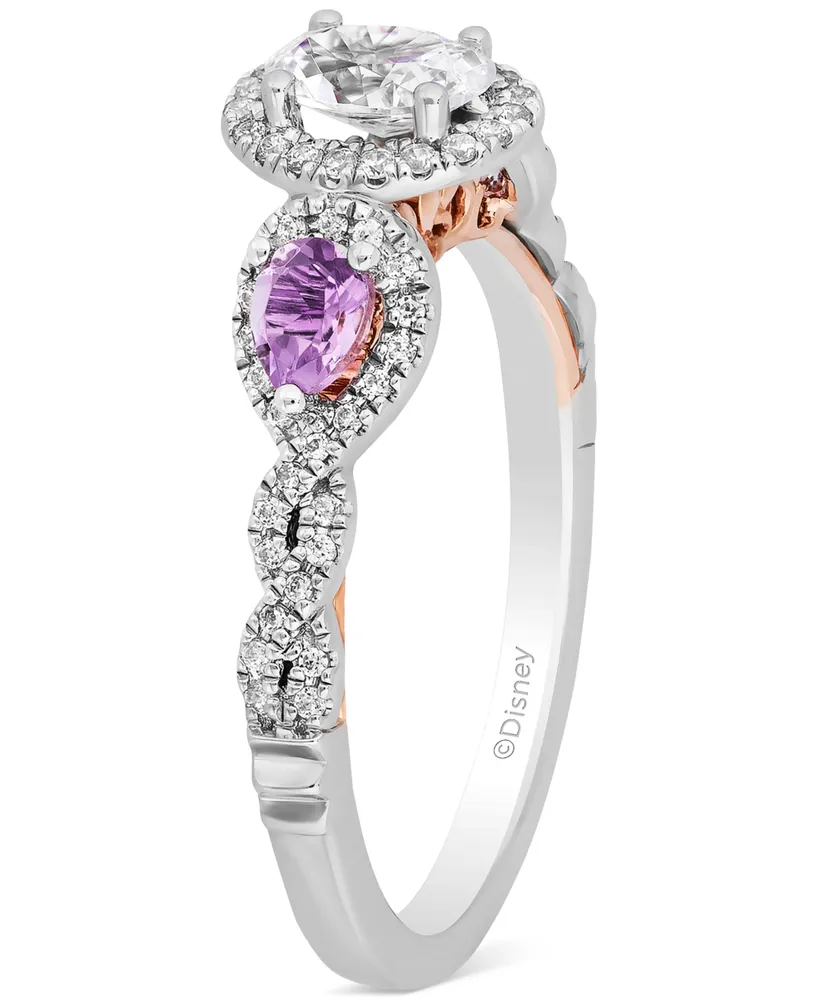 Enchanted Disney Fine Jewelry Diamond (3/4 ct. t.w.) & Rose de France Amethyst (1/3 ct. t.w.) Rapunzel Halo Ring in 14k White & Rose Gold