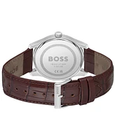 Hugo Boss Men's Principle Quartz Basic Calendar Brown Leather Watch 41mm