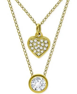 Giani Bernini 2-Pc. Set Cubic Zirconia Pave Heart & Solitaire Bezel Pendant Necklaces, Created for Macy's