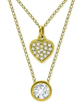 Giani Bernini 2-Pc. Set Cubic Zirconia Pave Heart & Solitaire Bezel Pendant Necklaces, Created for Macy's