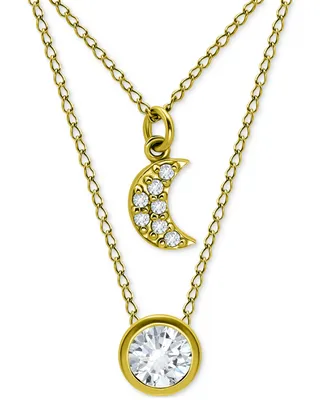 Giani Bernini 2-Pc. Set Cubic Zirconia Pave Moon & Solitaire Pendant Necklaces, Created for Macy's