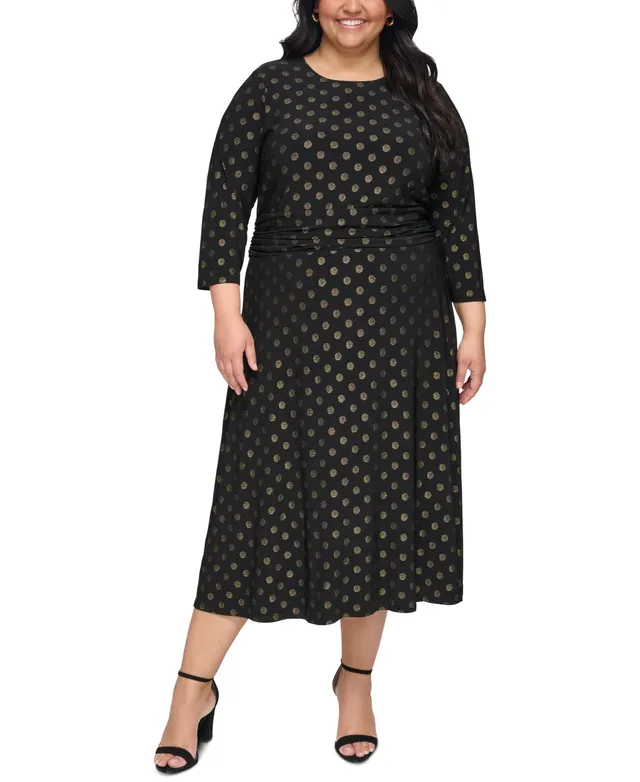 Plus Dot of Hilfiger Metallic Tommy Ruched-Waist Dress | America® Mall