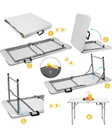 4 ft. White Fold-in-Half Steel Outdoor Picnic Folding Table