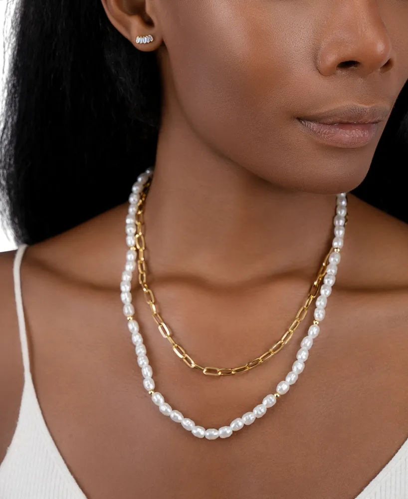 Adornia Gold-Tone Imitation Pearl & Paperclip Two-Row Layered Necklace, 17" + 3" extender