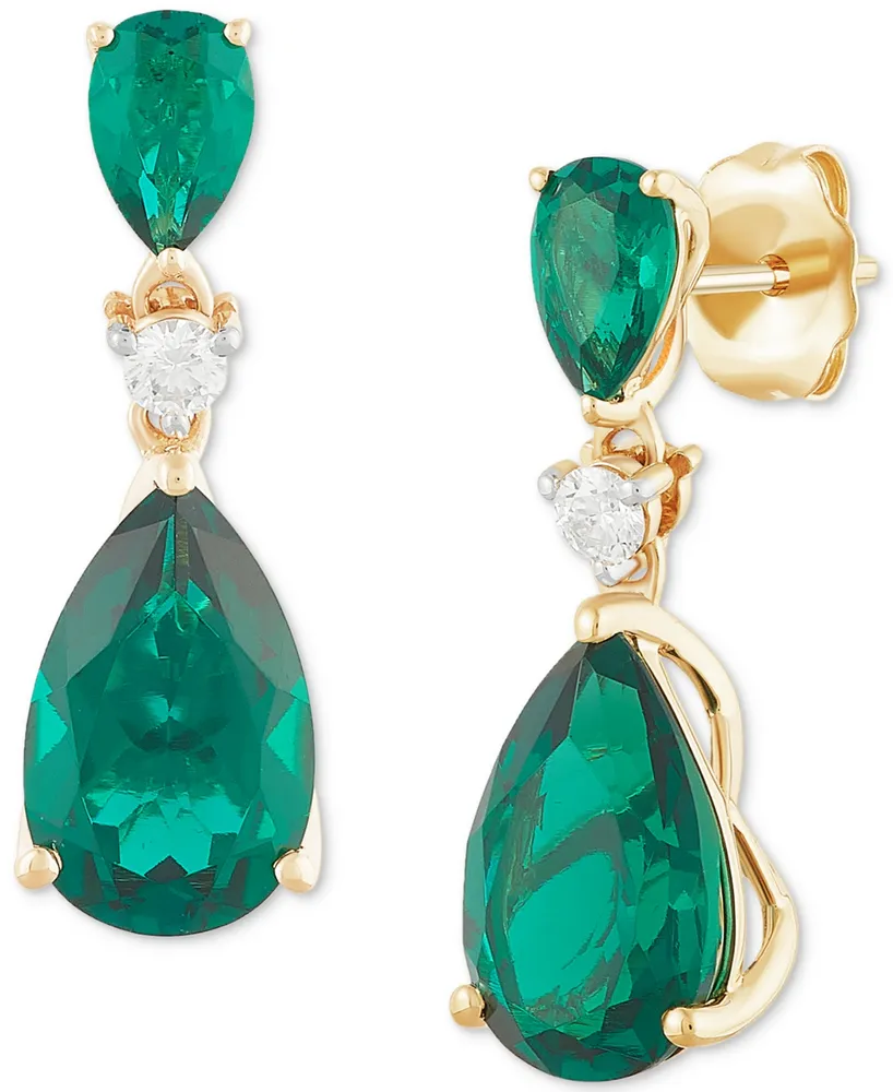 Grown With Love Lab Grown Emerald (4-5/8 ct. t.w.) & Diamond (1/8 ct. t.w.) Double Pear Drop Earrings (Also available in Ruby)