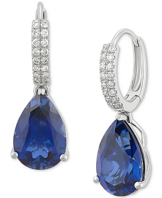 Grown With Love Lab-Grown Sapphire (8-1/8 ct. t.w.) & Diamond (1/4 ct. t.w.) Pear Dangle Hoop Earrings in 14k White Gold (Also available in Emerald &
