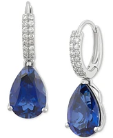 Grown With Love Lab-Grown Sapphire (8-1/8 ct. t.w.) & Diamond (1/4 ct. t.w.) Pear Dangle Hoop Earrings in 14k White Gold (Also available in Emerald &