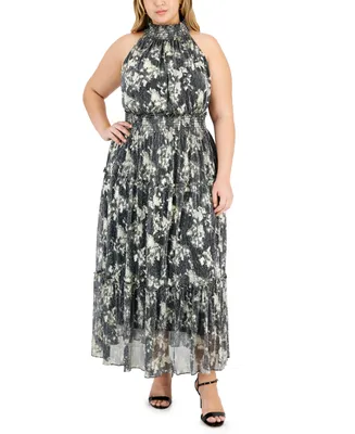Taylor Plus Size Printed Smocked A-Line Dress