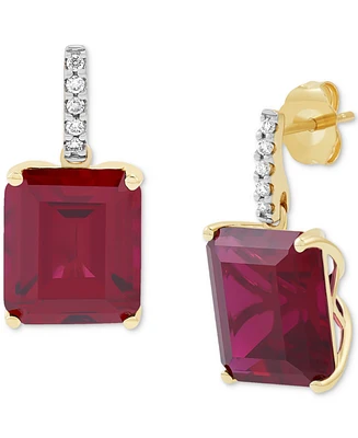 Grown With Love Lab Emerald (10 ct. t.w.) & Diamond (1/10 Drop Earrings 14k Gold