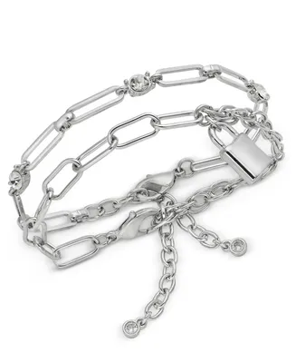 On 34th Silver-Tone 2-Pc. Set Crystal & Paperclip Link Bracelets, Created for Macy's