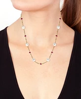 Effy Cultured Freshwater Pearl (8mm) & Ruby (3-1/3 ct. t.w.) 18" Statement Necklace in 14k Gold (Also in Sapphire)