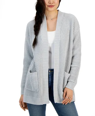 Hooked Up by Iot Juniors' Chenille Waffle-Stitch Cardigan Sweater