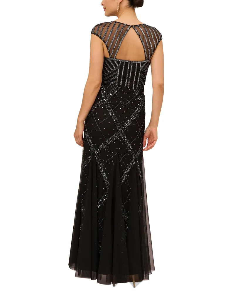 Papell Studio Women's Cap-Sleeve Square-Neck Embellished Gown