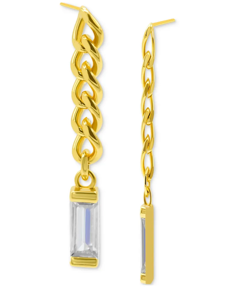Adornia 14k Gold-Plated Chain & Rectangle Crystal Linear Drop Earrings