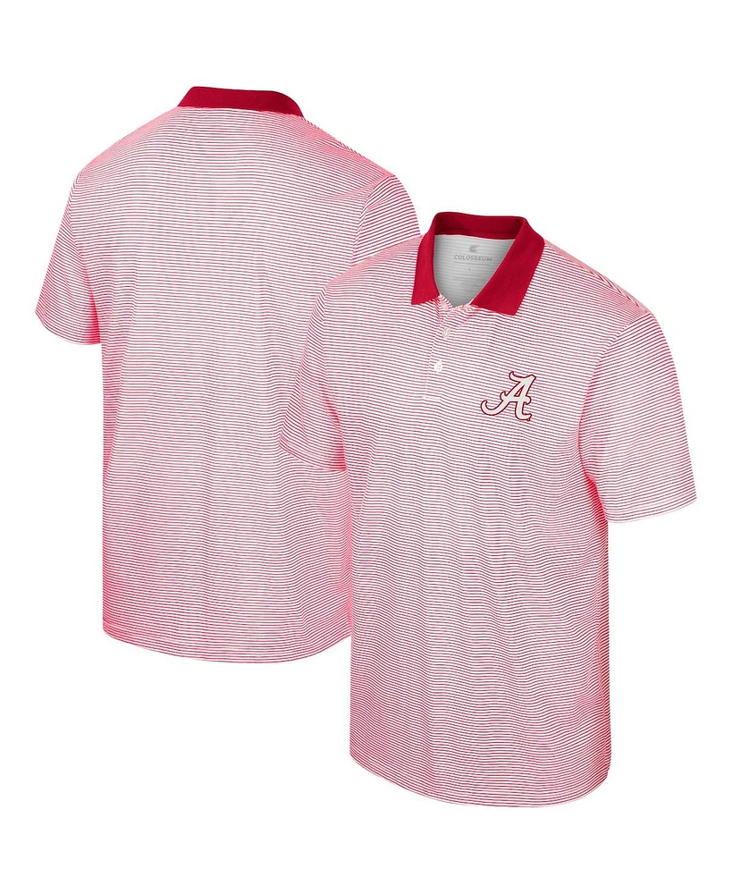Men's Colosseum White, Crimson Alabama Crimson Tide Print Stripe Polo Shirt