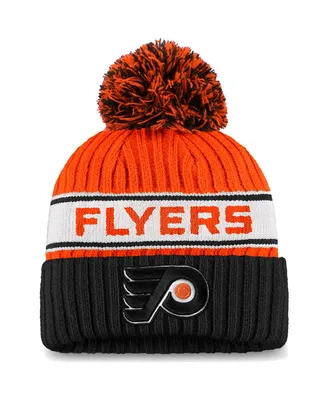 Women's Fanatics Black, Orange Philadelphia Flyers Authentic Pro Locker Room Cuffed Knit Hat with Pom