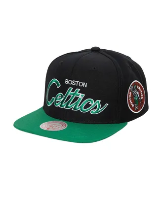 Men's Mitchell & Ness Black Boston Celtics Hardwood Classics Mvp Team Script 2.0 Snapback Hat
