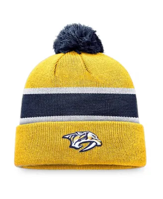 Men's Fanatics Gold, Navy Nashville Predators Breakaway Cuffed Knit Hat with Pom