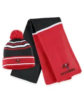 Women's Wear by Erin Andrews Red Tampa Bay Buccaneers Colorblock Cuffed Knit Hat with Pom and Scarf Set