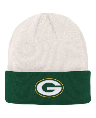 Big Boys and Girls Cream, Green Green Bay Packers Bone Cuffed Knit Hat