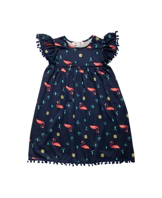 Mixed Up Clothing Big Girls Flutter Sleeves All Over Print Pom-Pom Dress