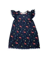 Mixed Up Clothing Little Girls Flutter Sleeves All Over Print Pom-Pom Dress