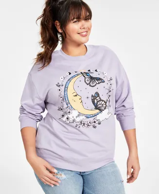 Rebellious One Trendy Plus Moon Graphic Print Sweatshirt