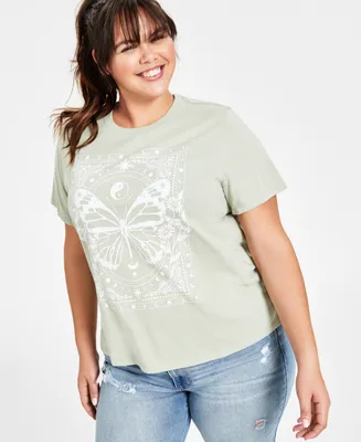 Rebellious One Trendy Plus Butterfly Outline Graphic Print T-Shirt