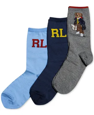 Polo Ralph Lauren Women's 3-Pk. Fall Bear Crew Socks Boxed Set