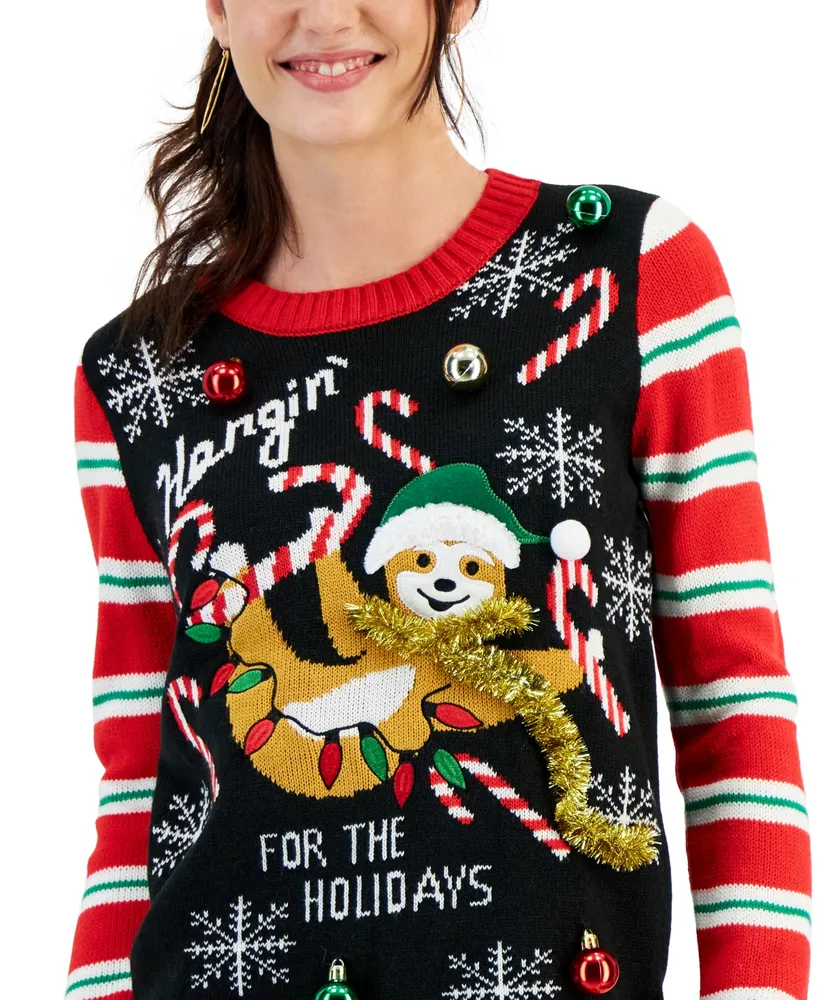 Planet Heart Juniors' Hangin' For The Holidays Sloth Sweater