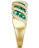 Lab-Grown Emerald (3/4 ct. t.w.) & Lab-Grown White Sapphire (3/8 ct. t.w.) Diagonal Row Statement Ring in 14k Gold-Plated Sterling Silver