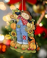 Designocracy Holiday Wooden Ornaments Harvest Scarecrow Home Decor Set of 2 S. Winget