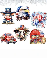 Designocracy Holiday Wooden Clip-On Ornaments American Flag Set of 6 G. DeBrekht