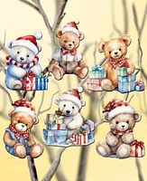 Designocracy Christmas Teddy Bear Christmas Wood Clip-On Ornaments Set of 6 G. DeBrekht