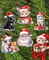 Designocracy Christmas Cats Christmas Wooden Clip-On Ornaments Set of 6 G. DeBrekht