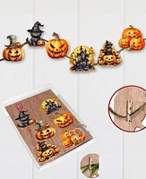 Designocracy Holiday Wooden Clip-On Ornaments Spooky Pumpkins Set of 6 G. DeBrekht